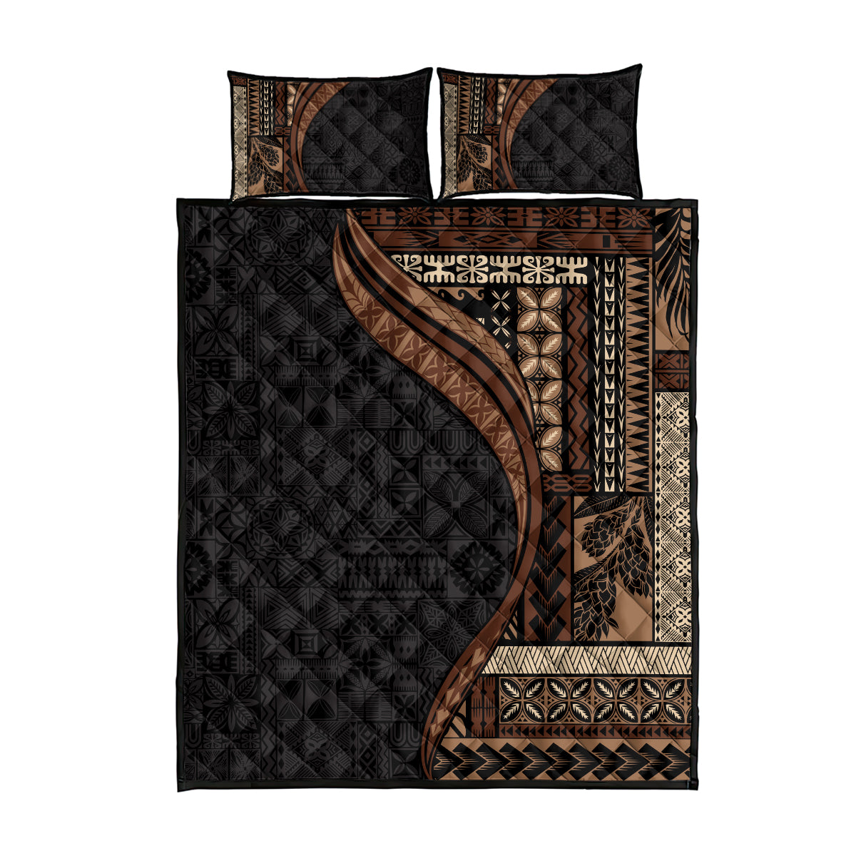 Samoa Siapo Motif and Tapa Pattern Half Style Quilt Bed Set Black Color LT03 - Polynesian Pride