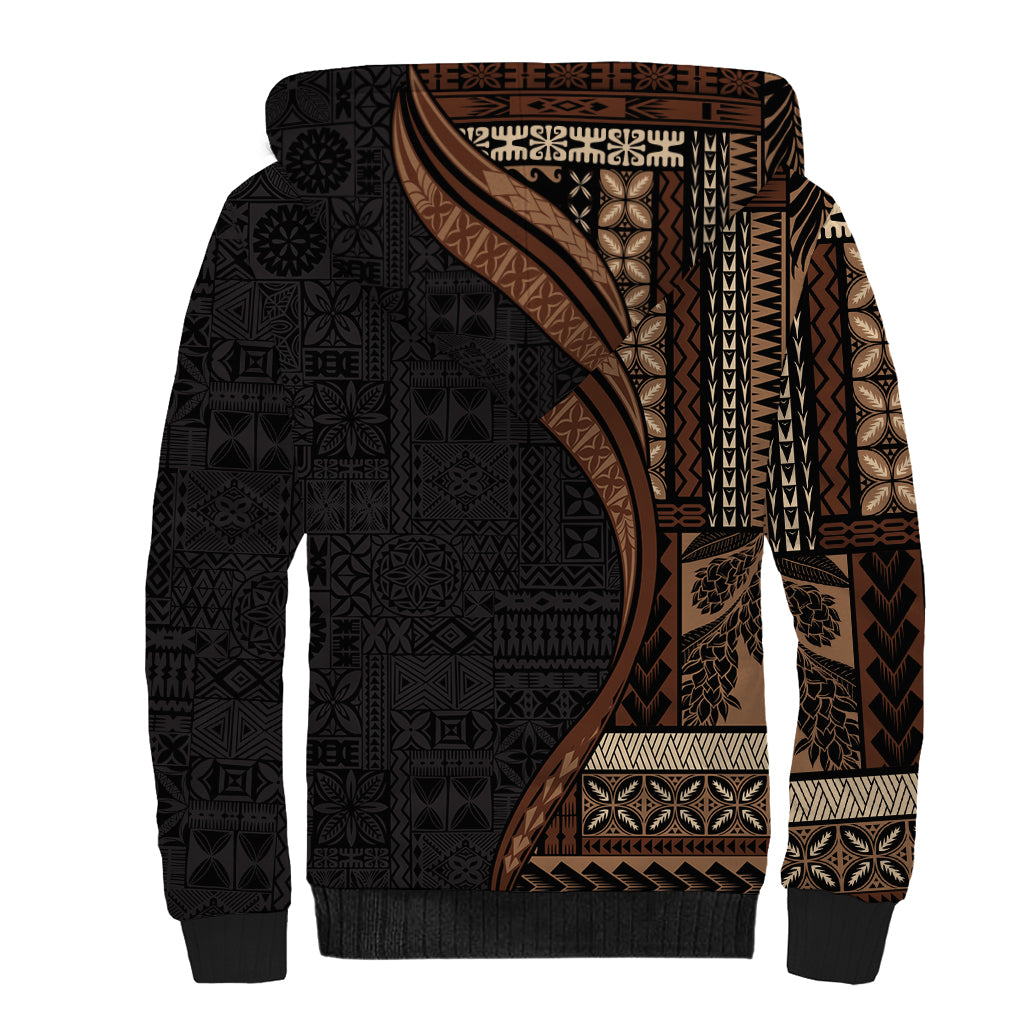 Samoa Siapo Motif and Tapa Pattern Half Style Sherpa Hoodie Black Color