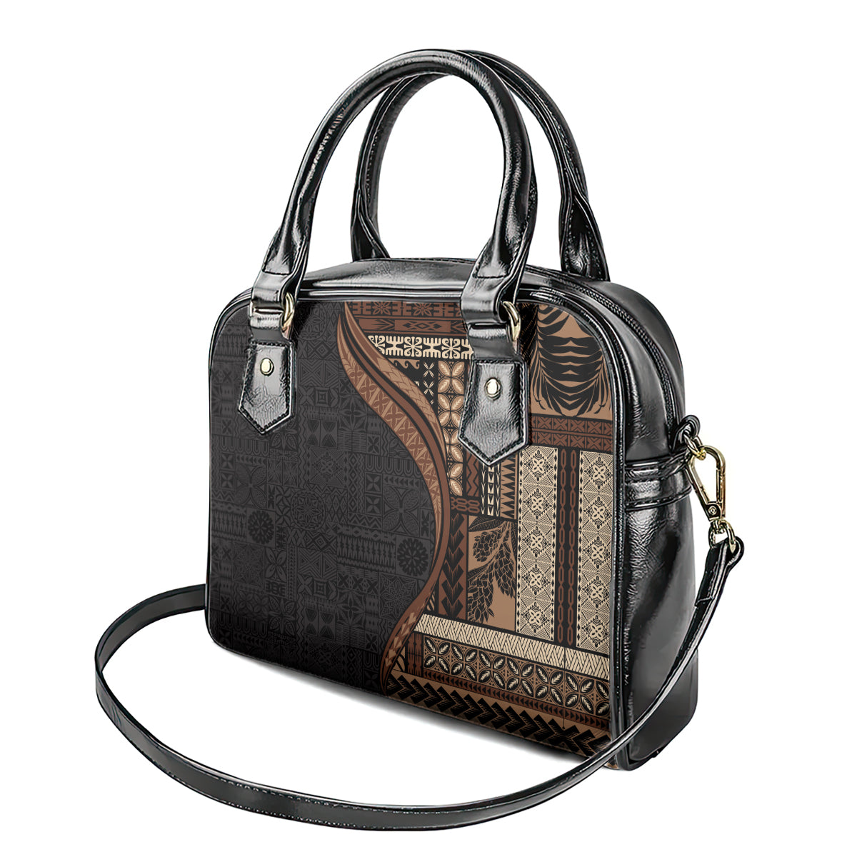 Samoa Siapo Motif and Tapa Pattern Half Style Shoulder Handbag Black Color LT03 - Polynesian Pride