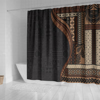 Samoa Siapo Motif and Tapa Pattern Half Style Shower Curtain Black Color LT03 - Polynesian Pride