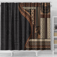 Samoa Siapo Motif and Tapa Pattern Half Style Shower Curtain Black Color LT03 - Polynesian Pride