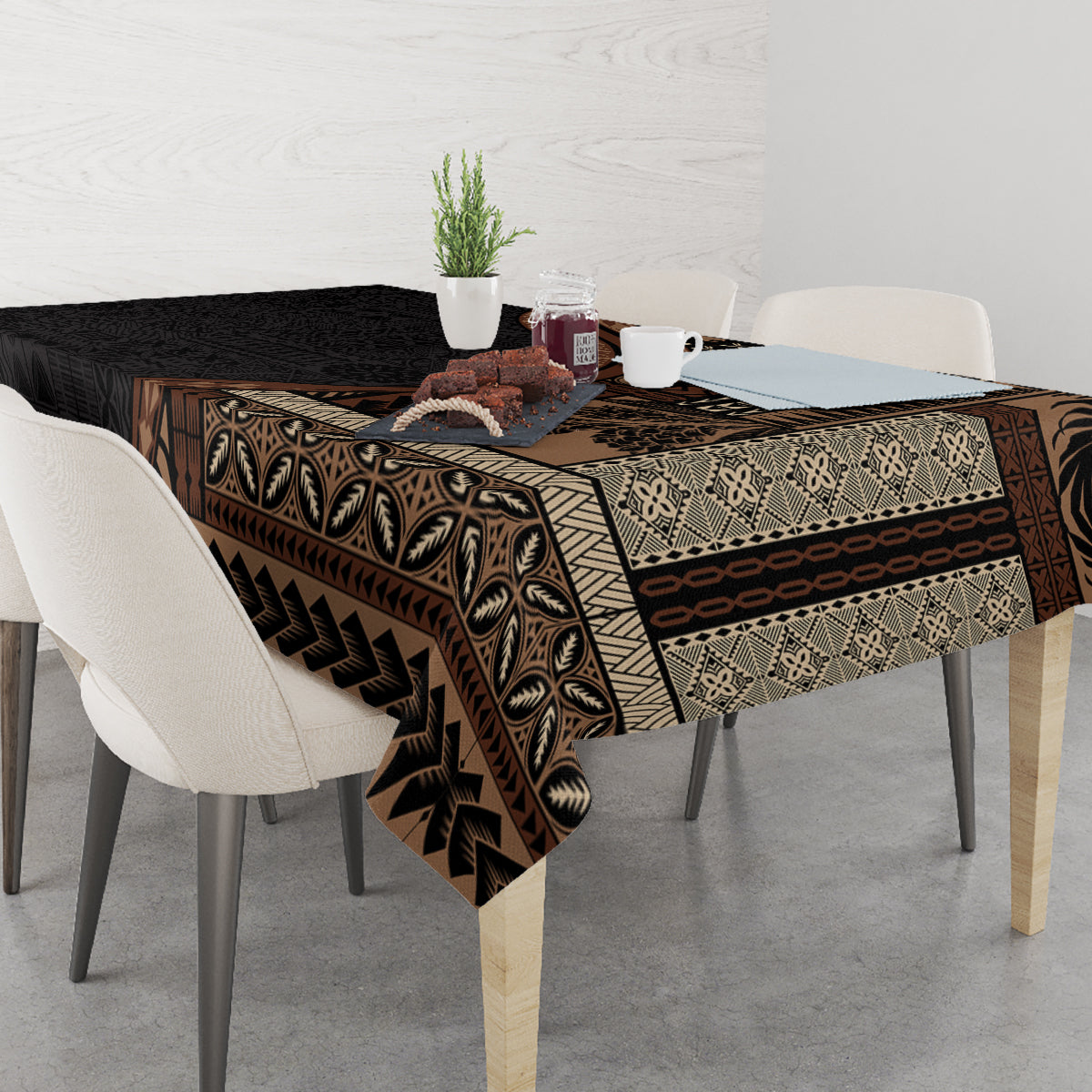 Samoa Siapo Motif and Tapa Pattern Half Style Tablecloth Black Color LT03 - Polynesian Pride
