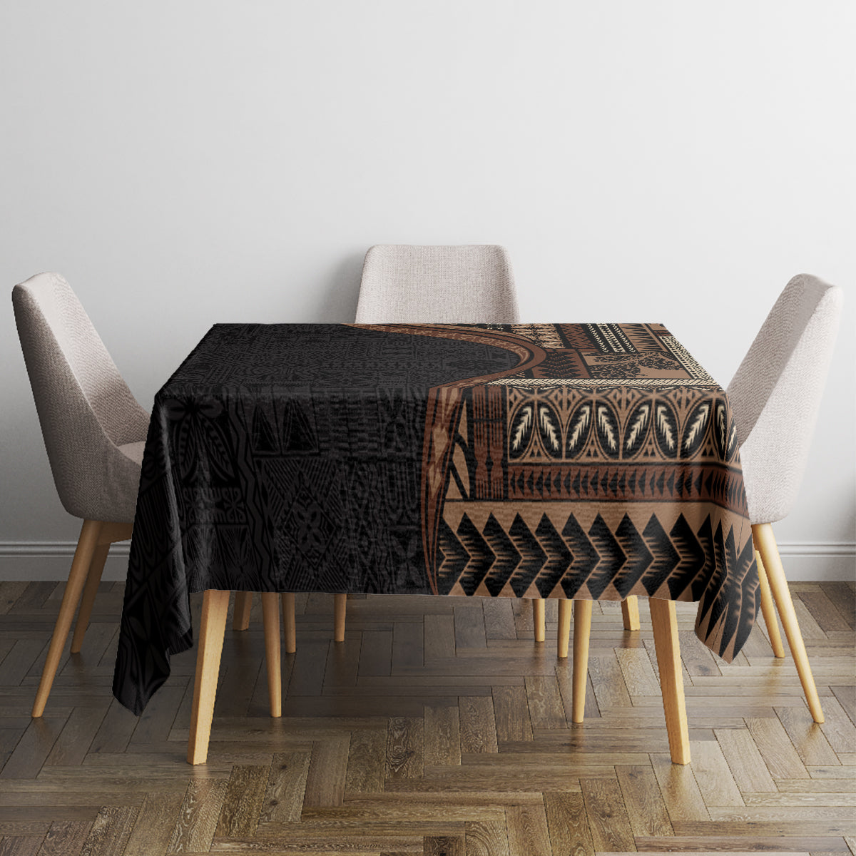 Samoa Siapo Motif and Tapa Pattern Half Style Tablecloth Black Color LT03 - Polynesian Pride