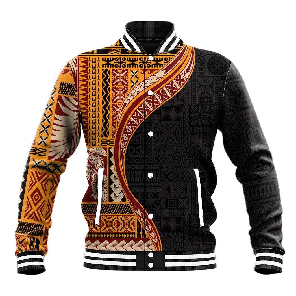 Samoa Siapo Motif and Tapa Pattern Half Style Baseball Jacket Yellow Color LT03 Unisex Yellow - Polynesian Pride