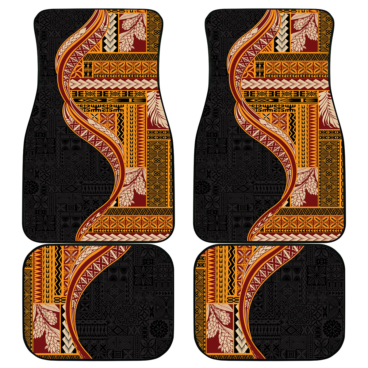 Samoa Siapo Motif and Tapa Pattern Half Style Car Mats Yellow Color