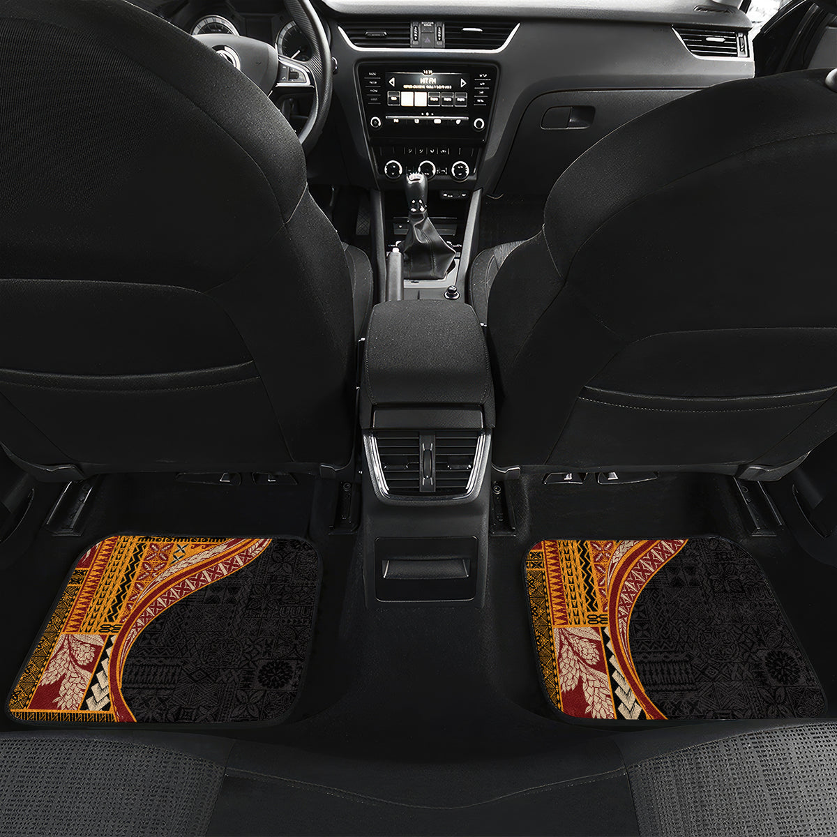 Samoa Siapo Motif and Tapa Pattern Half Style Car Mats Yellow Color