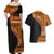 Samoa Siapo Motif and Tapa Pattern Half Style Couples Matching Off Shoulder Maxi Dress and Hawaiian Shirt Yellow Color