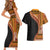 Samoa Siapo Motif and Tapa Pattern Half Style Couples Matching Short Sleeve Bodycon Dress and Hawaiian Shirt Yellow Color