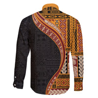 Samoa Siapo Motif and Tapa Pattern Half Style Family Matching Long Sleeve Bodycon Dress and Hawaiian Shirt Yellow Color