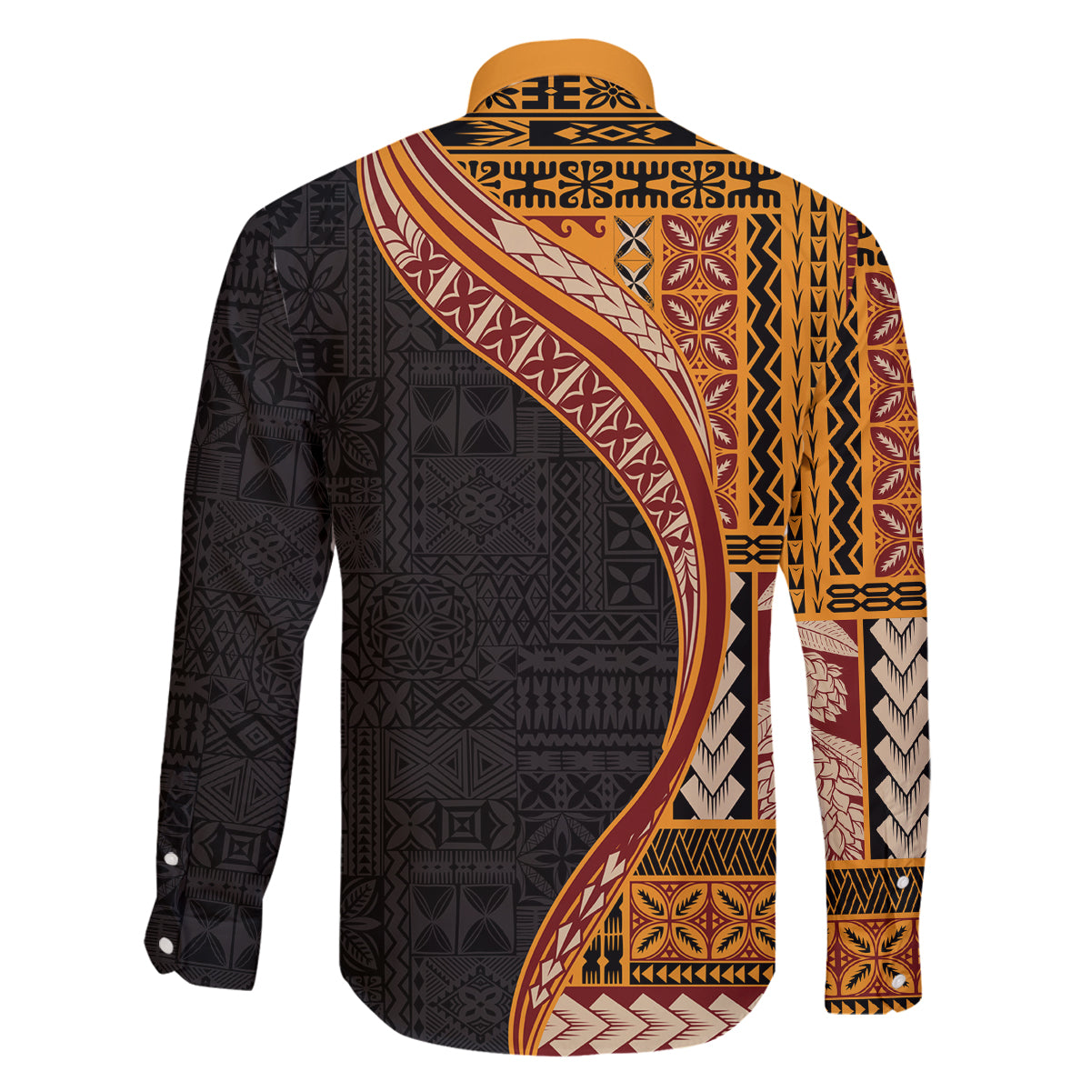 Samoa Siapo Motif and Tapa Pattern Half Style Family Matching Mermaid Dress and Hawaiian Shirt Yellow Color