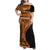 Samoa Siapo Motif and Tapa Pattern Half Style Family Matching Off Shoulder Maxi Dress and Hawaiian Shirt Yellow Color