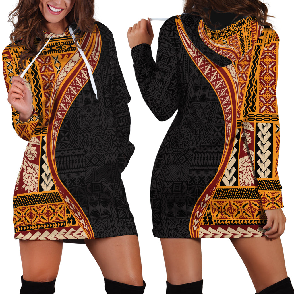 Samoa Siapo Motif and Tapa Pattern Half Style Hoodie Dress Yellow Color LT03 - Polynesian Pride
