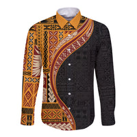 Samoa Siapo Motif and Tapa Pattern Half Style Long Sleeve Button Shirt Yellow Color LT03 Unisex Yellow - Polynesian Pride