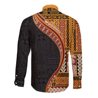 Samoa Siapo Motif and Tapa Pattern Half Style Long Sleeve Button Shirt Yellow Color LT03 - Polynesian Pride