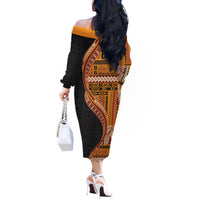 Samoa Siapo Motif and Tapa Pattern Half Style Off The Shoulder Long Sleeve Dress Yellow Color LT03 - Polynesian Pride