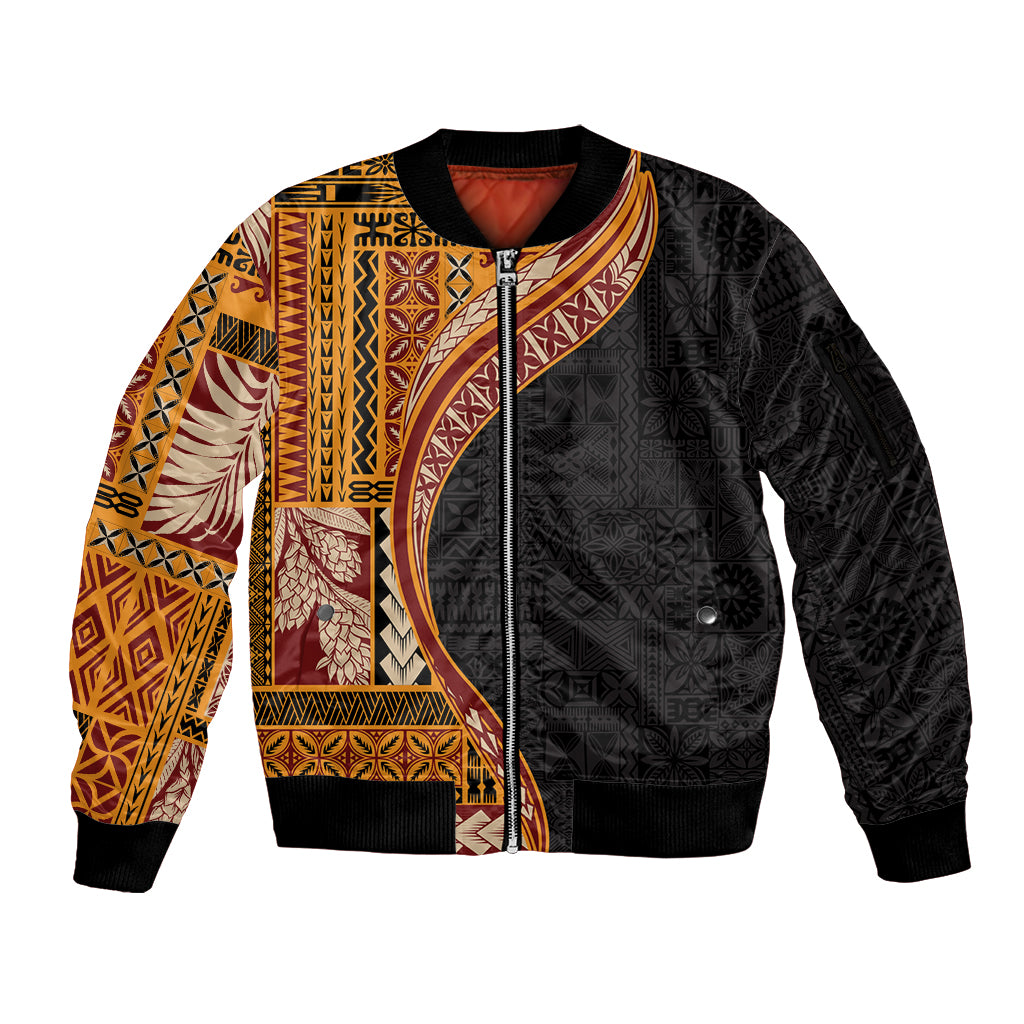 Samoa Siapo Motif and Tapa Pattern Half Style Sleeve Zip Bomber Jacket Yellow Color LT03 Unisex Yellow - Polynesian Pride