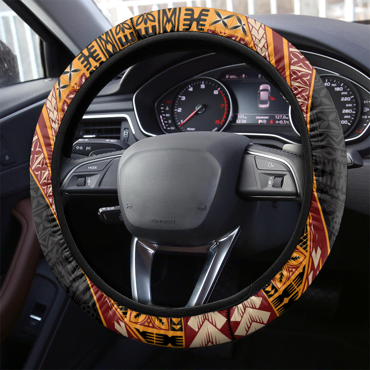 Samoa Siapo Motif and Tapa Pattern Half Style Steering Wheel Cover Yellow Color