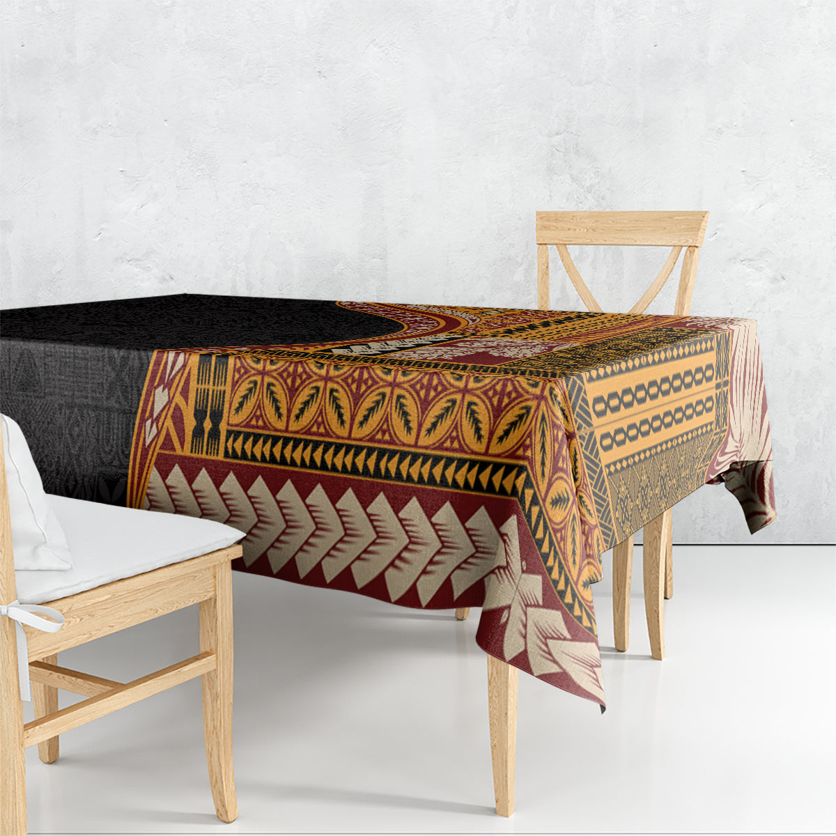 Samoa Siapo Motif and Tapa Pattern Half Style Tablecloth Yellow Color LT03 - Polynesian Pride