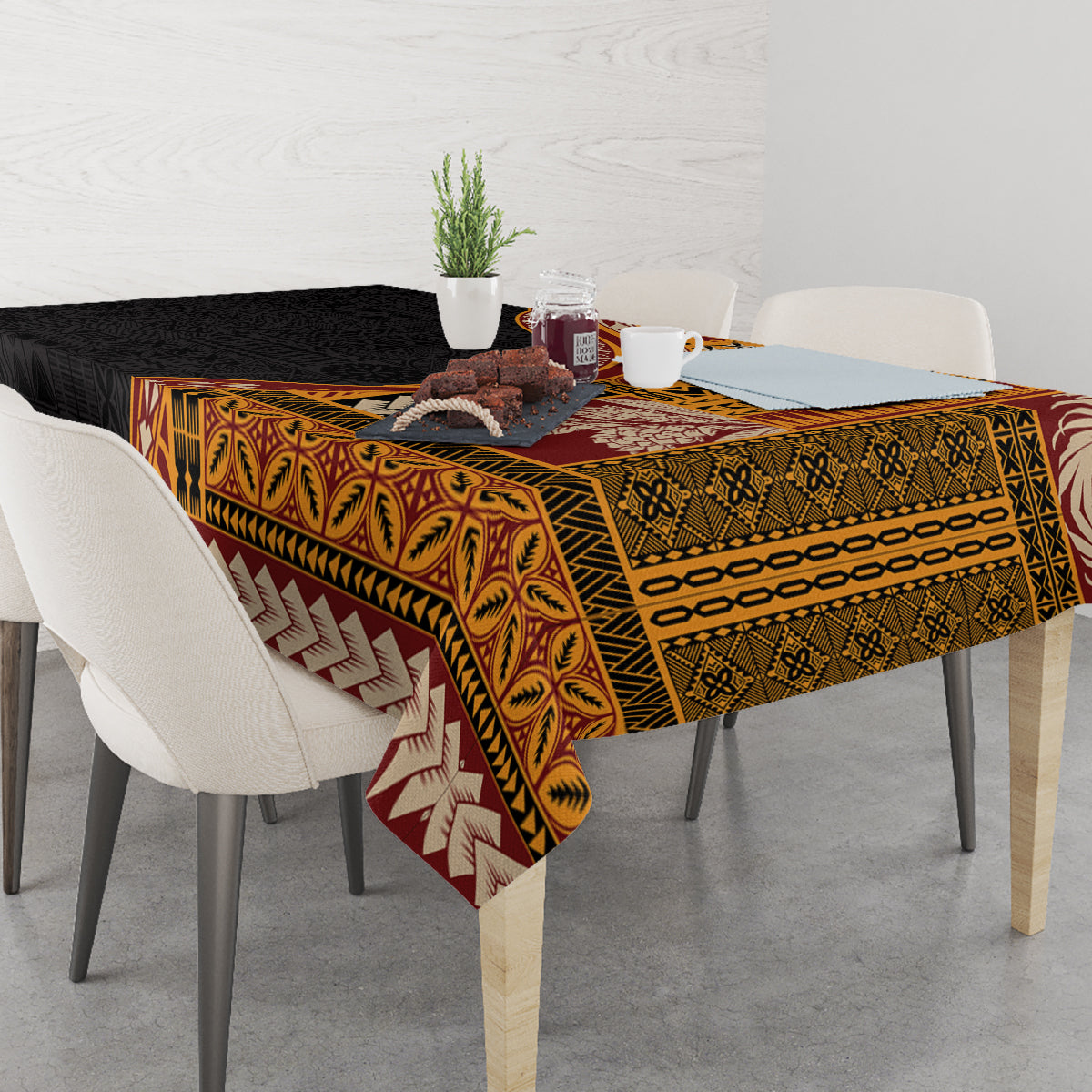 Samoa Siapo Motif and Tapa Pattern Half Style Tablecloth Yellow Color LT03 - Polynesian Pride