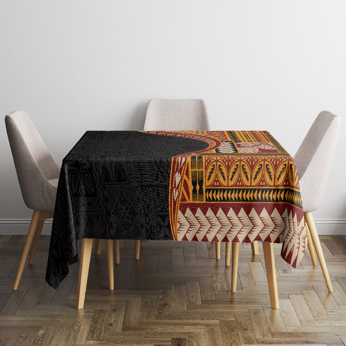 Samoa Siapo Motif and Tapa Pattern Half Style Tablecloth Yellow Color LT03 - Polynesian Pride