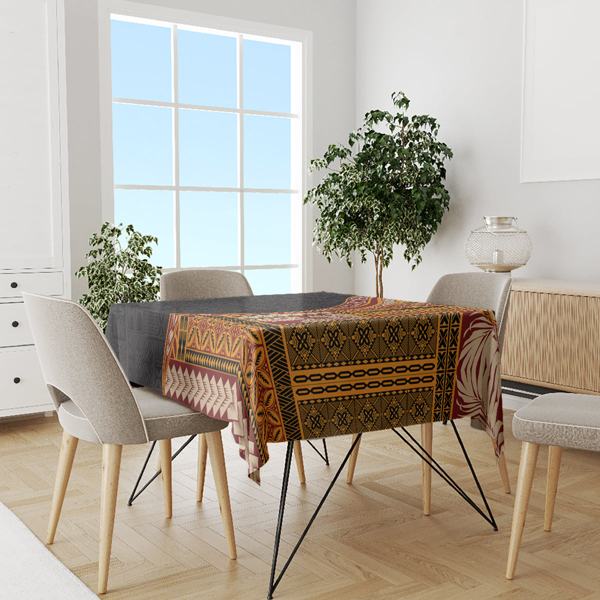 Samoa Siapo Motif and Tapa Pattern Half Style Tablecloth Yellow Color LT03 - Polynesian Pride