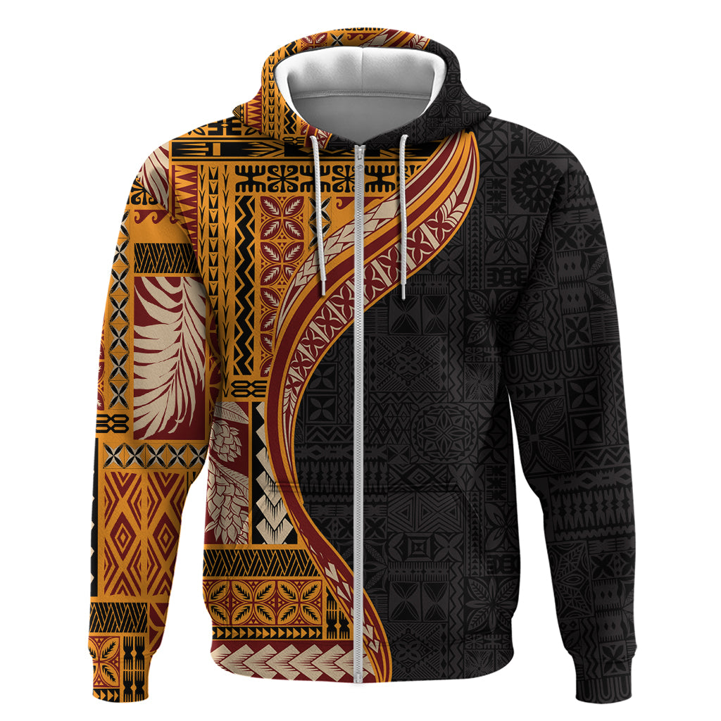 Samoa Siapo Motif and Tapa Pattern Half Style Zip Hoodie Yellow Color LT03 Zip Hoodie Yellow - Polynesian Pride