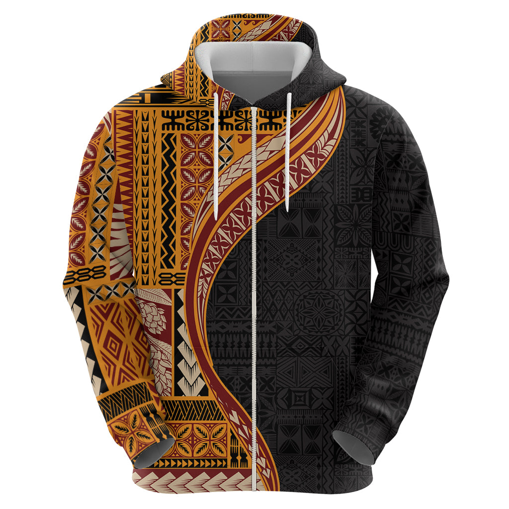 Samoa Siapo Motif and Tapa Pattern Half Style Zip Hoodie Yellow Color LT03 - Polynesian Pride
