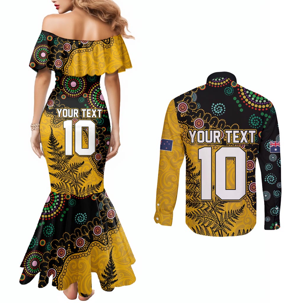 Custom New Zealand and Australia Rugby Couples Matching Mermaid Dress and Long Sleeve Button Shirt Maori Warrior With Aboriginal Version LT03 - Polynesian Pride