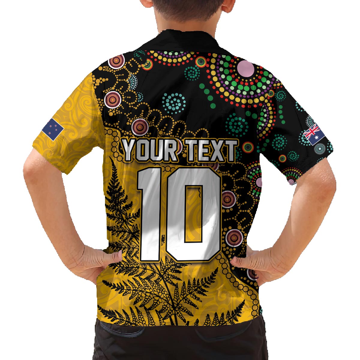 Custom New Zealand and Australia Rugby Family Matching Off The Shoulder Long Sleeve Dress and Hawaiian Shirt Maori Warrior With Aboriginal Version LT03 - Polynesian Pride