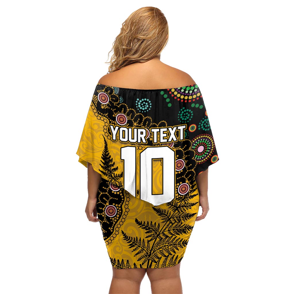 Custom New Zealand and Australia Rugby Family Matching Off Shoulder Short Dress and Hawaiian Shirt Maori Warrior With Aboriginal Version LT03 - Polynesian Pride