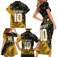 Custom New Zealand and Australia Rugby Family Matching Short Sleeve Bodycon Dress and Hawaiian Shirt Maori Warrior With Aboriginal Version LT03 - Polynesian Pride