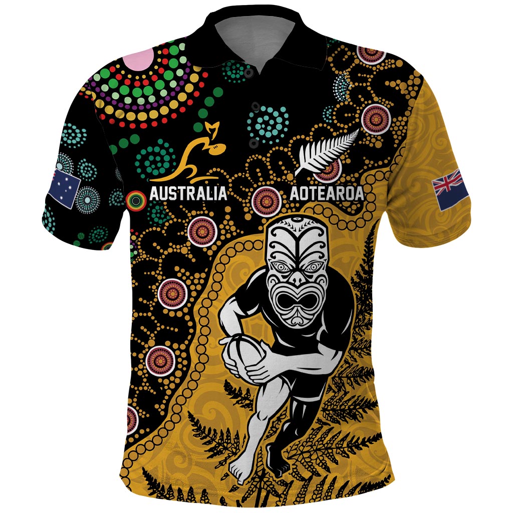 Custom New Zealand and Australia Rugby Polo Shirt Maori Warrior With Aboriginal Version