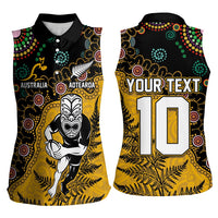 Custom New Zealand and Australia Rugby Women Sleeveless Polo Shirt Maori Warrior With Aboriginal Version