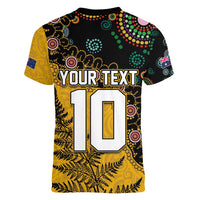 Custom New Zealand and Australia Rugby Women V-Neck T-Shirt Maori Warrior With Aboriginal Version LT03 - Polynesian Pride