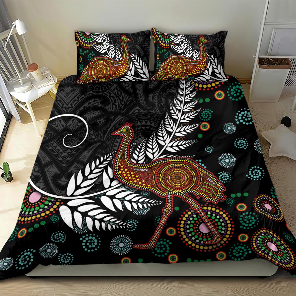 New Zealand Fern and Australia Emu Bedding Set Aboriginal Mix Maori Pattern