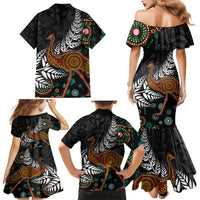 New Zealand Fern and Australia Emu Family Matching Mermaid Dress and Hawaiian Shirt Aboriginal Mix Maori Pattern LT03 - Polynesian Pride