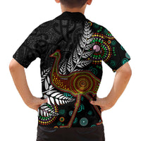 New Zealand Fern and Australia Emu Family Matching Puletasi and Hawaiian Shirt Aboriginal Mix Maori Pattern LT03 - Polynesian Pride
