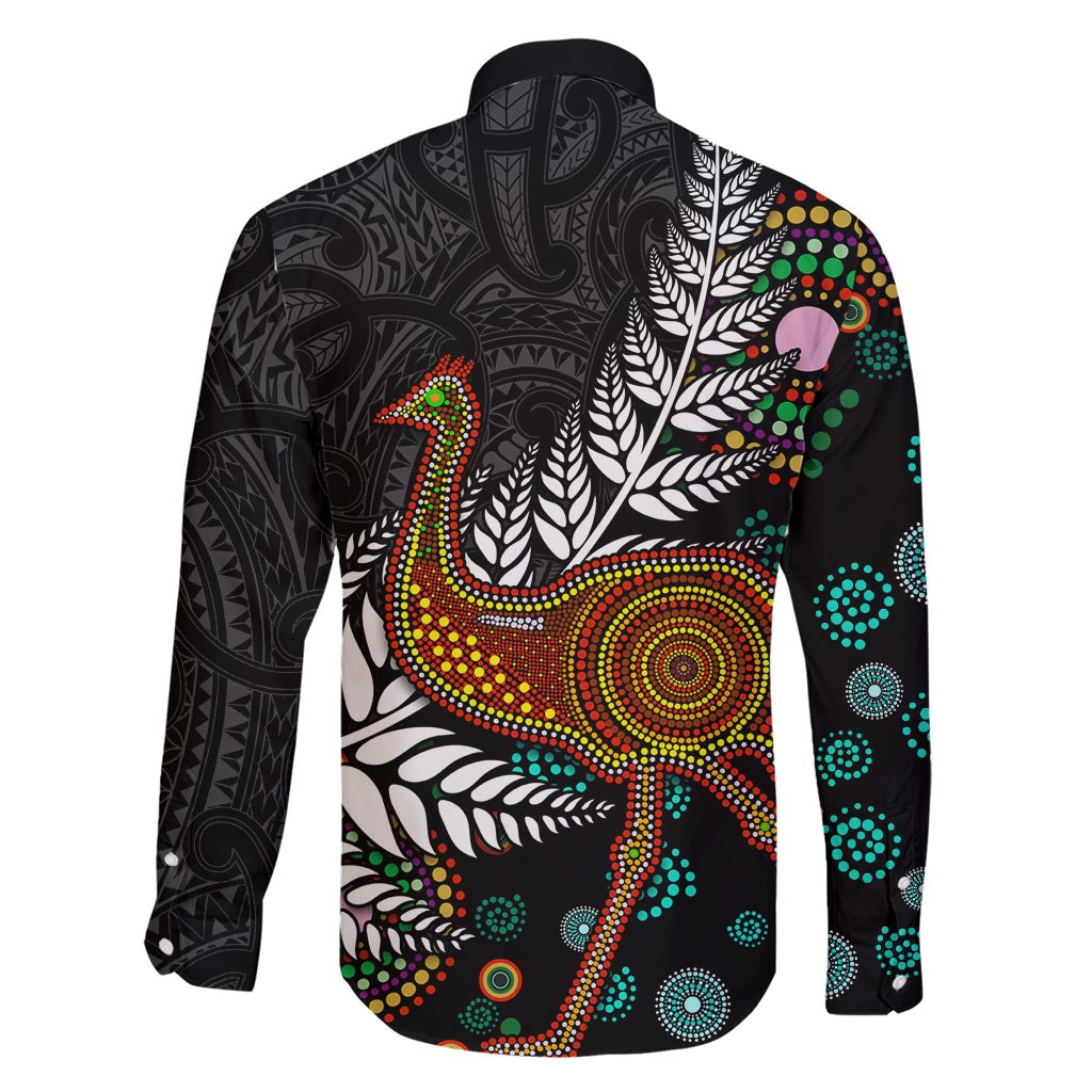 New Zealand Fern and Australia Emu Family Matching Short Sleeve Bodycon Dress and Hawaiian Shirt Aboriginal Mix Maori Pattern LT03 - Polynesian Pride