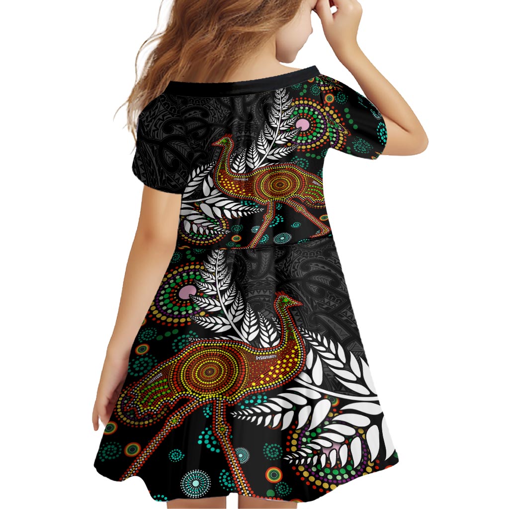 New Zealand Fern and Australia Emu Family Matching Summer Maxi Dress and Hawaiian Shirt Aboriginal Mix Maori Pattern LT03 - Polynesian Pride
