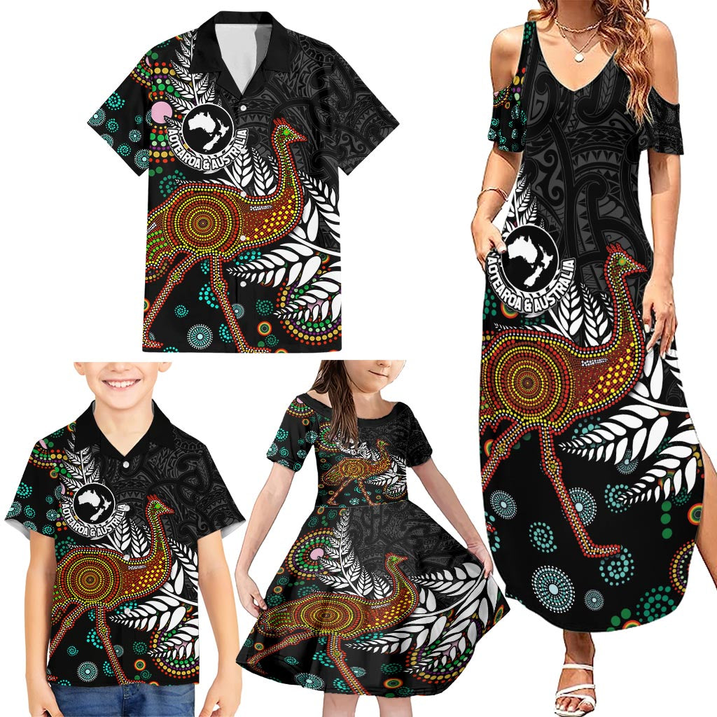 New Zealand Fern and Australia Emu Family Matching Summer Maxi Dress and Hawaiian Shirt Aboriginal Mix Maori Pattern LT03 - Polynesian Pride