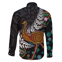 New Zealand Fern and Australia Emu Family Matching Summer Maxi Dress and Hawaiian Shirt Aboriginal Mix Maori Pattern LT03 - Polynesian Pride