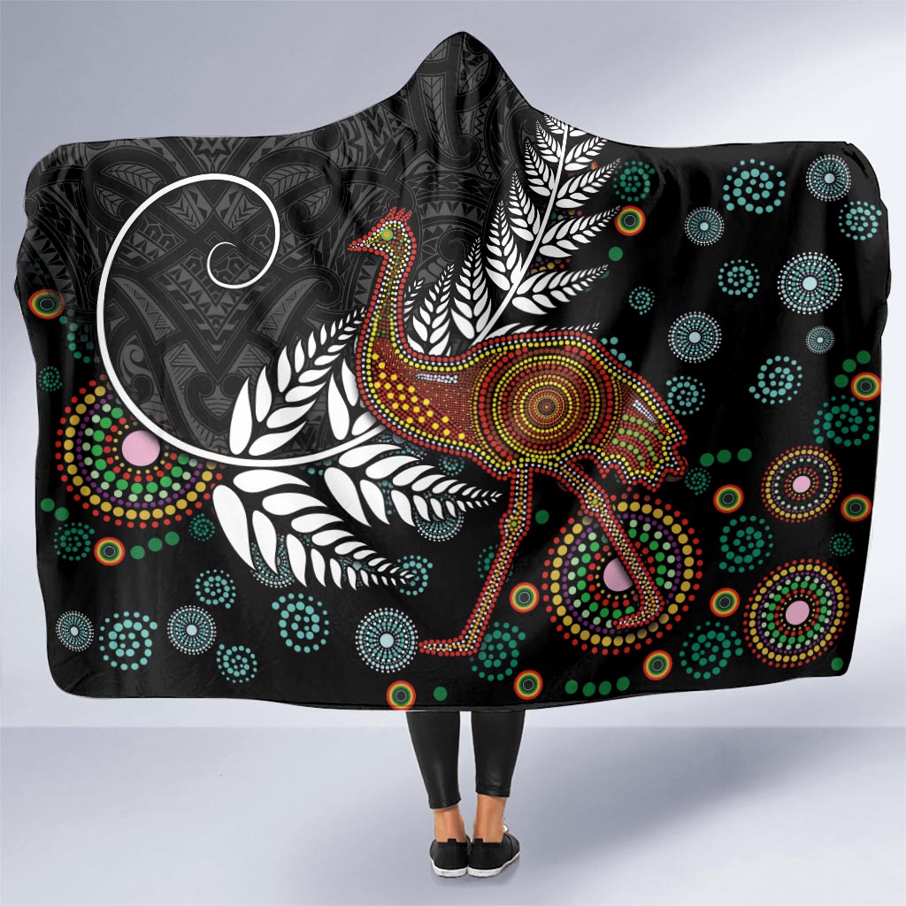 New Zealand Fern and Australia Emu Hooded Blanket Aboriginal Mix Maori Pattern