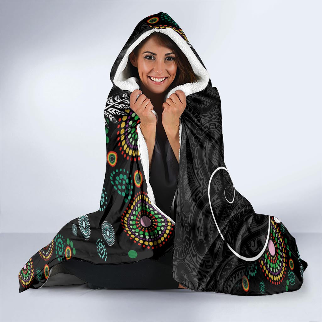 New Zealand Fern and Australia Emu Hooded Blanket Aboriginal Mix Maori Pattern