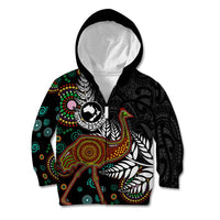 New Zealand Fern and Australia Emu Kid Hoodie Aboriginal Mix Maori Pattern