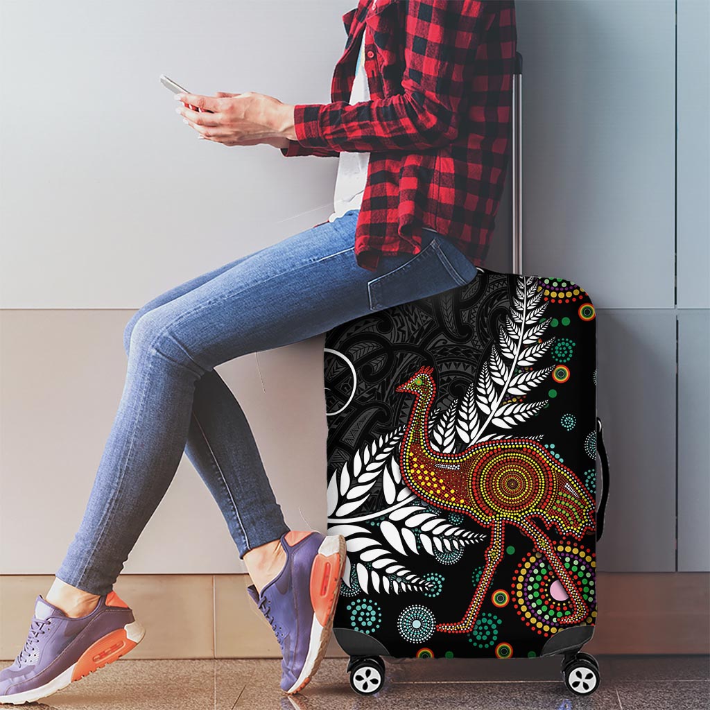 New Zealand Fern and Australia Emu Luggage Cover Aboriginal Mix Maori Pattern