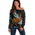 New Zealand Fern and Australia Emu Off Shoulder Sweater Aboriginal Mix Maori Pattern