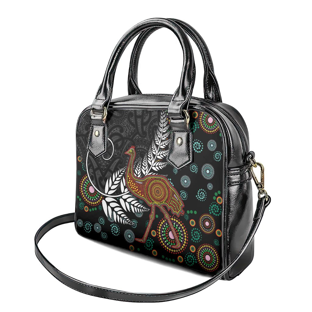 New Zealand Fern and Australia Emu Shoulder Handbag Aboriginal Mix Maori Pattern