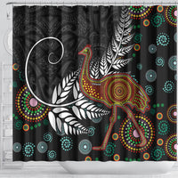 New Zealand Fern and Australia Emu Shower Curtain Aboriginal Mix Maori Pattern