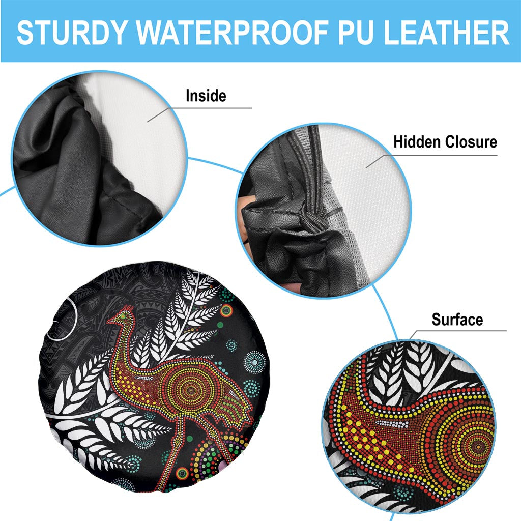 New Zealand Fern and Australia Emu Spare Tire Cover Aboriginal Mix Maori Pattern LT03 - Polynesian Pride