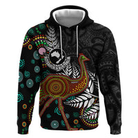 New Zealand Fern and Australia Emu Zip Hoodie Aboriginal Mix Maori Pattern